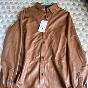 Mens zara Faux Leather Jacket, brown size Large